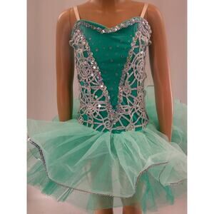 Dance Costume Ballet Medium Child Teal Curtain Call Tutu Sequin Lace YAGP Winter